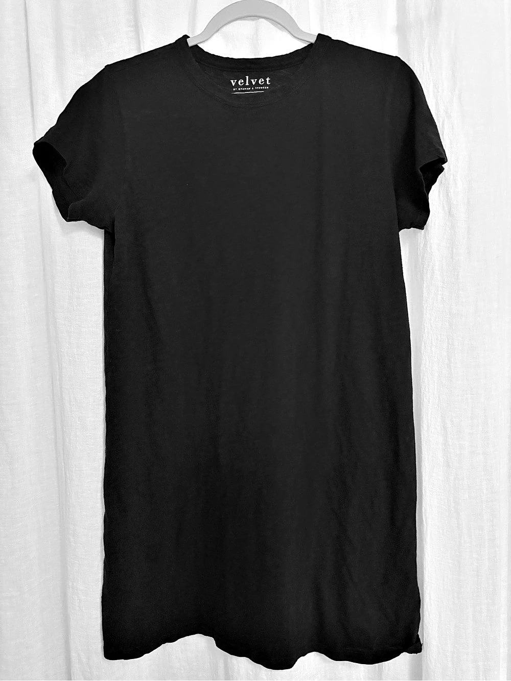 Velvet by Graham & Spencer Cotton Slub T-Shirt Dress Black Mini Medium